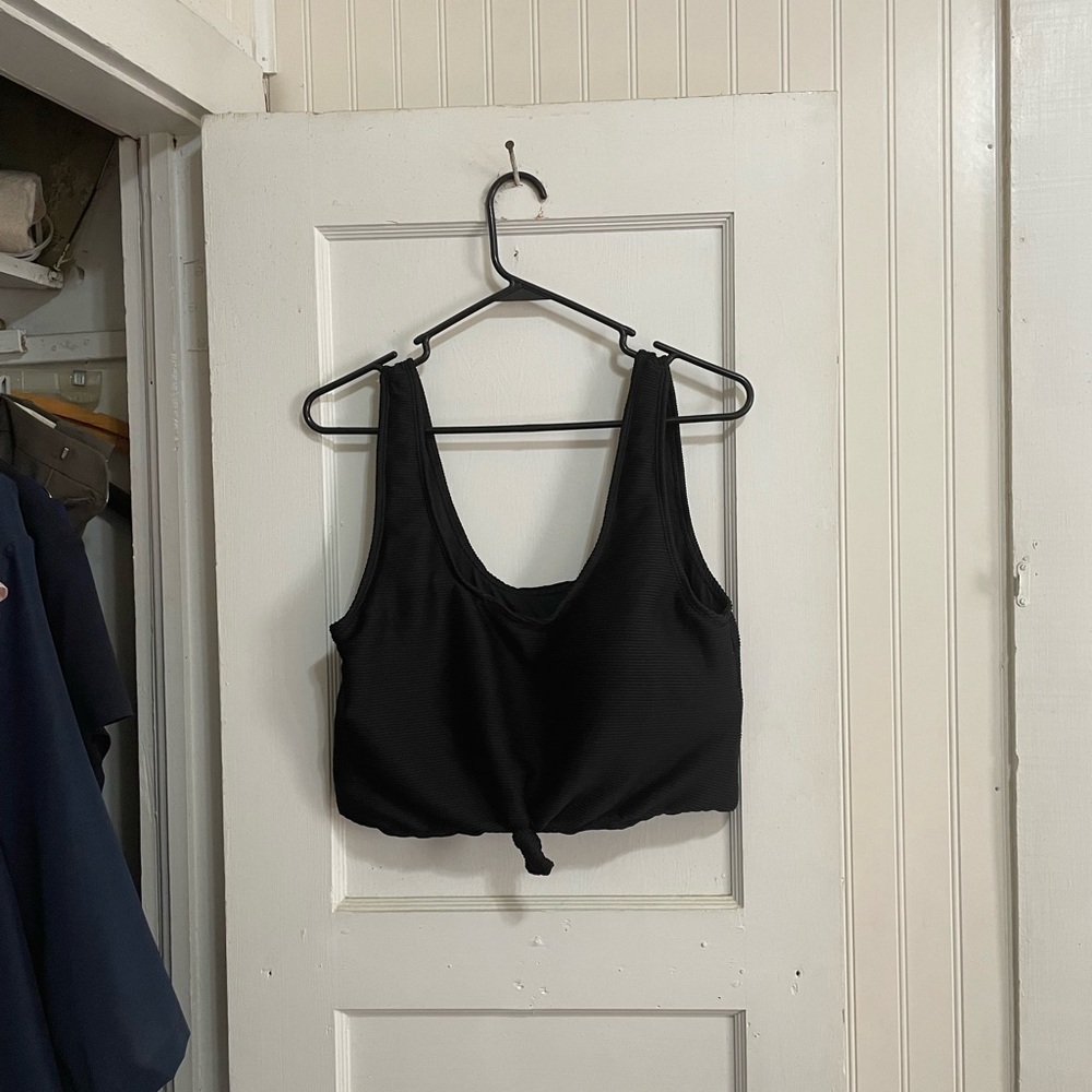Black textured bathing suit top